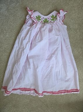 Pink Seersucker Sundress Frog Smocking Size 5